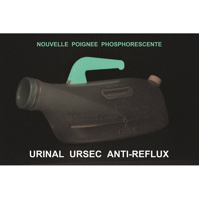 Urinal anti-reflux, poignée fluorescente